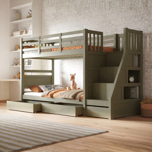 Flair Lunar Staircase Bunk Bed with Storage Olive - image 1