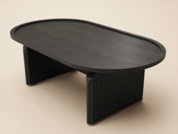 "SOLACE+CO Varm Ribbed Wooden Oval Coffee Table Black " - thumbnail 2