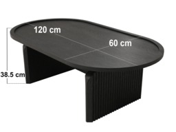 "SOLACE+CO Varm Ribbed Wooden Oval Coffee Table Black " - thumbnail 4