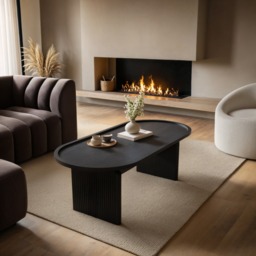 "SOLACE+CO Varm Ribbed Wooden Oval Coffee Table Black " - thumbnail 1