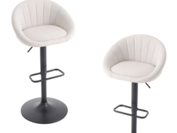 Living & Home Set of 2 Height Adjustable Swivel Bar Stools with Backrest Beige Linen Black Base - thumbnail 4