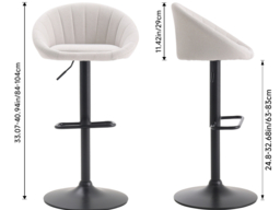 Living & Home Set of 2 Height Adjustable Swivel Bar Stools with Backrest Beige Linen Black Base - thumbnail 2