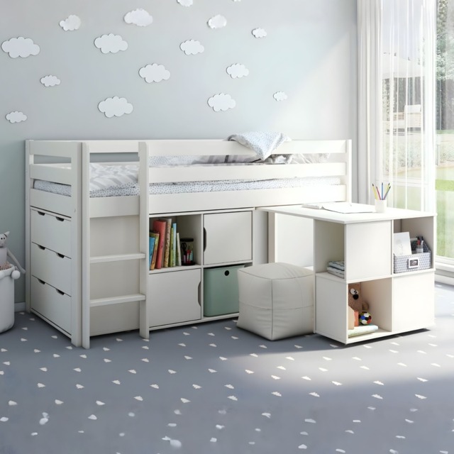 Noomi Nora Mid Sleeper Cabin Bed Full Set White Solid Wood (FSC-Certified) - image 1