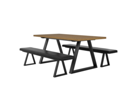 LPD Hyde Dining Table with 2 Hyde Black Benches-Whiskey - thumbnail 5