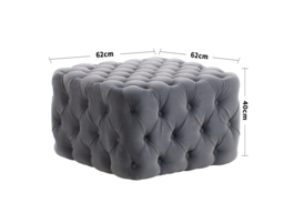 Living & Home Grey Velvet Buttoned Tufted Footstool for Style and Comfort - thumbnail 3
