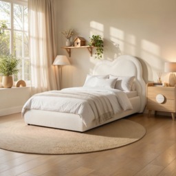 Flair Elyna Single Upholstered Bed with Cloud Headboard Cream Boucle - thumbnail 1