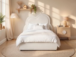 Flair Elyna Single Upholstered Bed with Cloud Headboard Cream Boucle - thumbnail 2