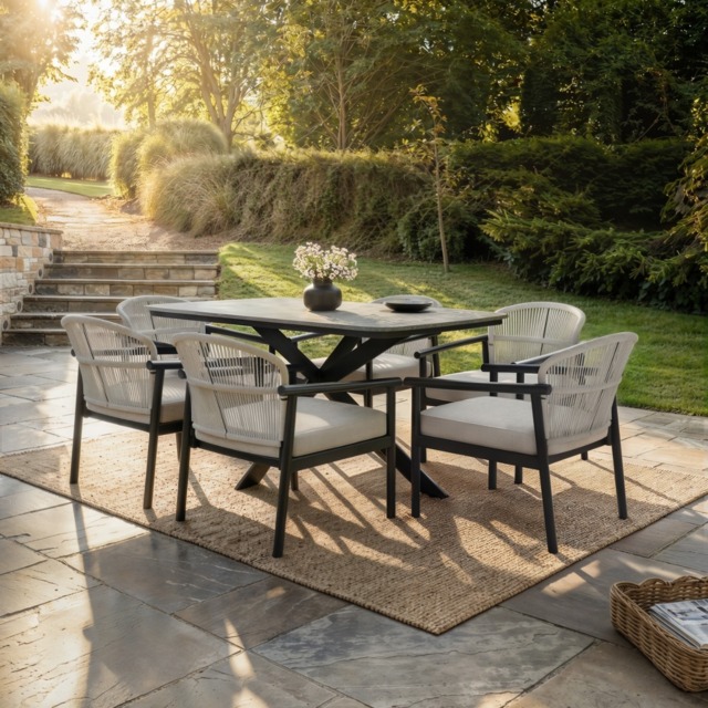 SOLACE+CO Eliza Outdoor Dining Table & Chairs Set Grey & Dark Brown Set of 6 - image 1