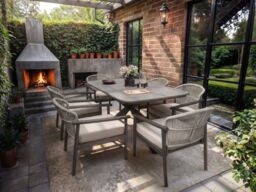 SOLACE+CO Eliza Outdoor Dining Table & Chairs Set Grey & Dark Brown Set of 6 - thumbnail 2