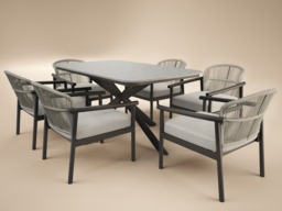 SOLACE+CO Eliza Outdoor Dining Table & Chairs Set Grey & Dark Brown Set of 6 - thumbnail 6