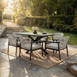SOLACE+CO Eliza Outdoor Dining Table & Chairs Set Grey & Dark Brown Set of 6