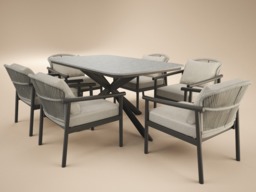 SOLACE+CO Eliza Outdoor Dining Table & Chairs Set Grey & Dark Brown Set of 6 - thumbnail 3