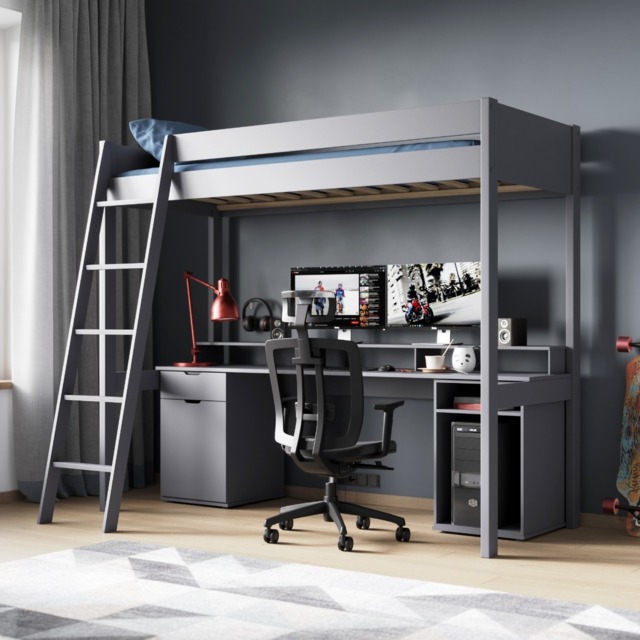 Noomi Tera Solid Wood Gaming High Sleeper Grey (FSC-Certified) - image 1