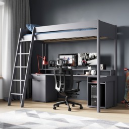 Noomi Tera Solid Wood Gaming High Sleeper Grey (FSC-Certified) - thumbnail 1