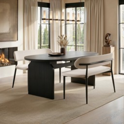 " SOLACE+CO Varm & Cyra Black Extending Dining Table Set with 2 Beige Chenille Benches" - thumbnail 1