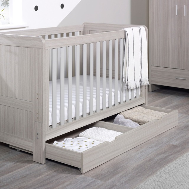 Ickle Bubba Pembrey Ash Grey Cot Bed and Under Drawer