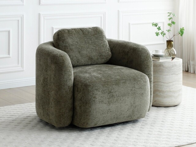 Kyoto Mitch Chenille Swivel Accent Chair Olive - image 1