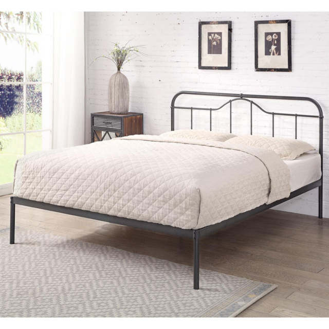 Flintshire Furniture Oakenholt Black & Silver Metal Bed Frame-Double - image 1