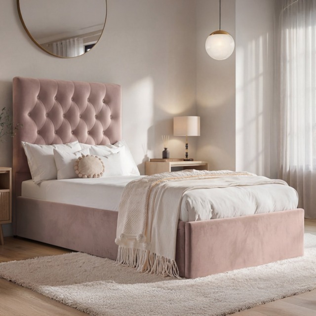 Flair Milan Single Velvet Ottoman Bed Pink - image 1