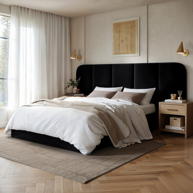 SOLACE+CO Sienna Hotel Ottoman Bed Black Velvet Double - image 1