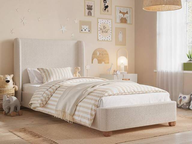Flair Alma Single Winged Headboard Bed Beige Boucle - image 1