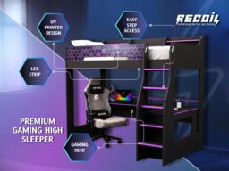 Recoil Ultimate Violet Single Gaming High Sleeper Charcoal & Purple - thumbnail 4