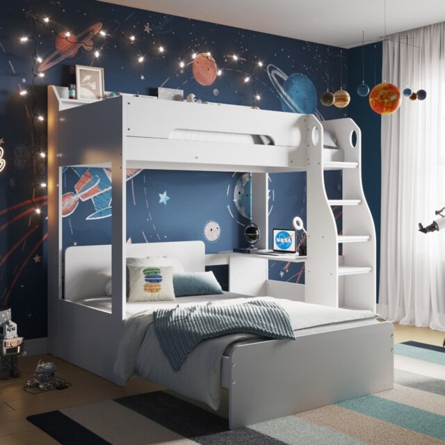 Flair Cosmic L Shaped Triple Bunk Bed White - image 1