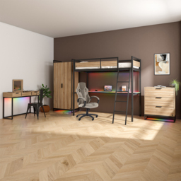 X Rocker Denver High Sleeper With App Controlled LED Lighting Oak/Black Single - thumbnail 6