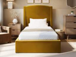 SOLACE+CO Blaine Single Winged Headboard Ottoman Bed Gold Velvet - thumbnail 2