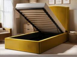 SOLACE+CO Blaine Single Winged Headboard Ottoman Bed Gold Velvet - thumbnail 3