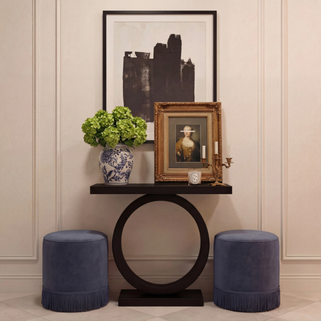LPD Santos Small Velvet Pouffe Blue - image 1