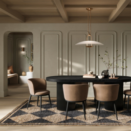 LPD Rina Black Dining Table With Nova Dining Chairs Mole Table & 6 Chairs