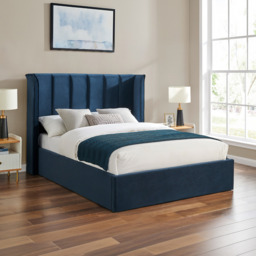 Limelight Polaris Recycle Fabric Ottoman Bed Frame-Double-Navy Blue - thumbnail 1