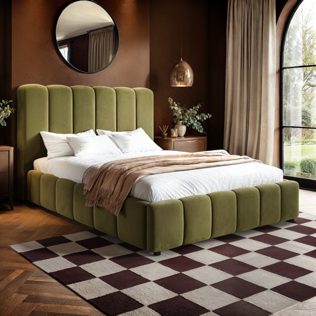 SOLACE+CO Emilie Ribbed Ottoman Kingsize Bed Green Velvet - image 1