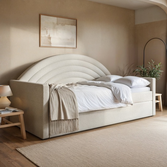 Flair Noa Rainbow Day Bed with Trundle Beige Teddy Fabric - image 1