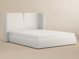 Solace+Co  Lumen Ottoman Bed with LED Winged Headboard Cream Double - thumbnail 6