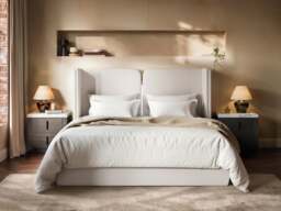 Solace+Co  Lumen Ottoman Bed with LED Winged Headboard Cream Double - thumbnail 2