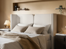 Solace+Co  Lumen Ottoman Bed with LED Winged Headboard Cream Double - thumbnail 4