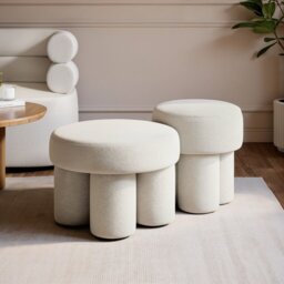 SOLACE+CO Ferro Round Pouffe Set Beige Sherpa Fleece - thumbnail 1