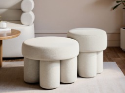 SOLACE+CO Ferro Round Pouffe Set Beige Sherpa Fleece - thumbnail 3
