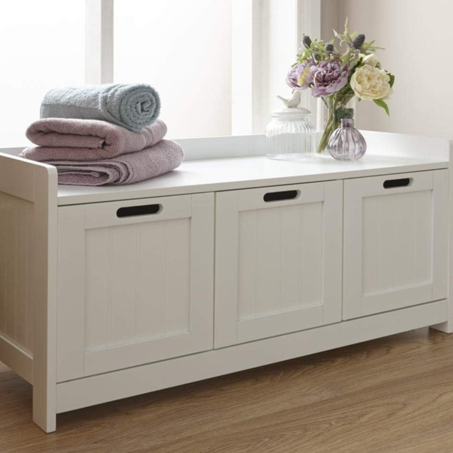 GFW Colonial 3 Door Bathroom Storage Bench-White - image 1