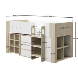 Flair Willow Mid Sleeper with Desk & Storage White & Oak - thumbnail 6
