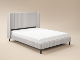 SOLACE+CO Jovanna Striped Bed Frame with Winged Headboard Woven Fabric Brown Kingsize - thumbnail 5