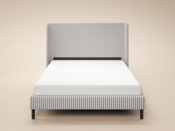 SOLACE+CO Jovanna Striped Bed Frame with Winged Headboard Woven Fabric Brown Kingsize - thumbnail 4