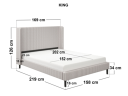SOLACE+CO Jovanna Striped Bed Frame with Winged Headboard Woven Fabric Brown Kingsize - thumbnail 6