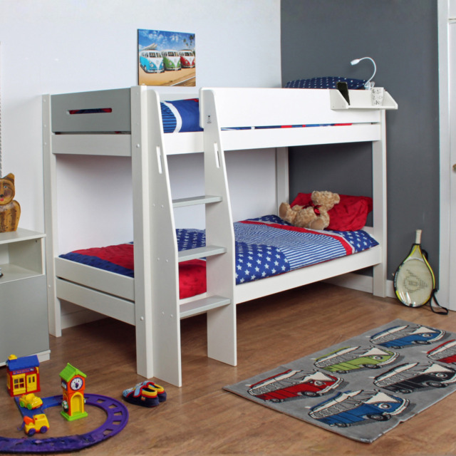 Kids Avenue Urban Single Wooden Bunk Bed with Stairs White & Grey - image 1
