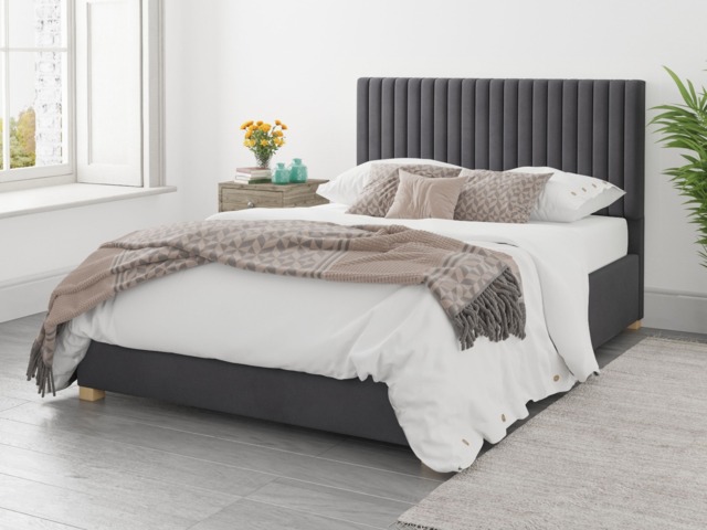 Aspire Grant Ottoman Bed Plush Velvet Steel - SuperKing - image 1