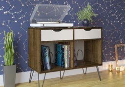 Dorel Harmony Turntable Stand With Drawers-White/Blue - thumbnail 4