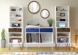 Dorel Harmony Turntable Stand With Drawers-White/Blue - thumbnail 5