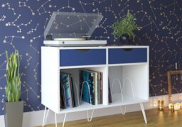 Dorel Harmony Turntable Stand With Drawers-White/Blue - thumbnail 3